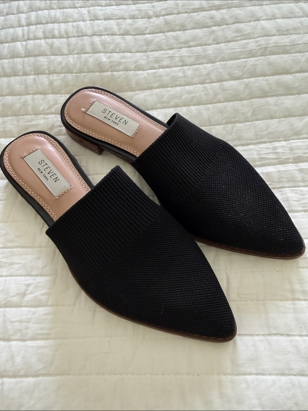 Steven Pointed Knit Slip-On Mules in Black